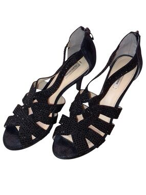 ALEX MARIE “Leeanne” Women’s Open Toe Zip Back Dress Heels BLK Size 7-1/2